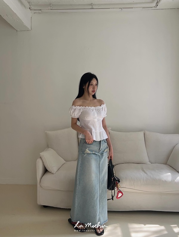 破損感牛仔寬長裙